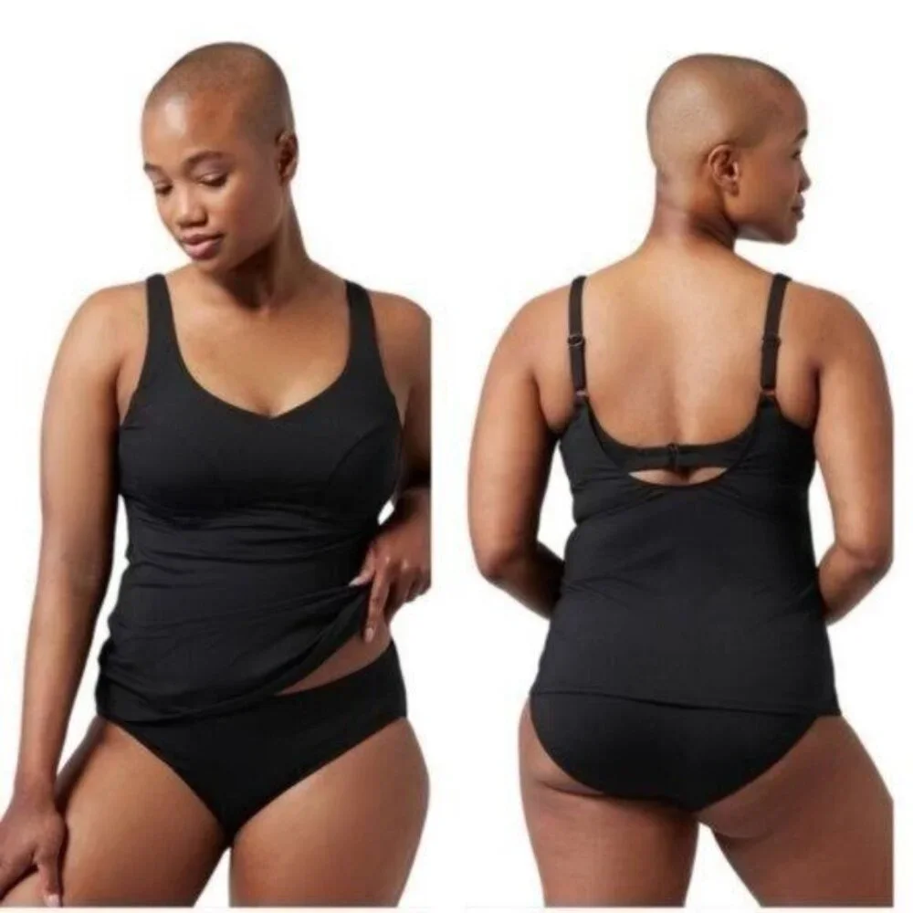 Athleta Bondi Bra Cup Tankini Swim Tank Black UPF 50+ Beach 32 D/DD New